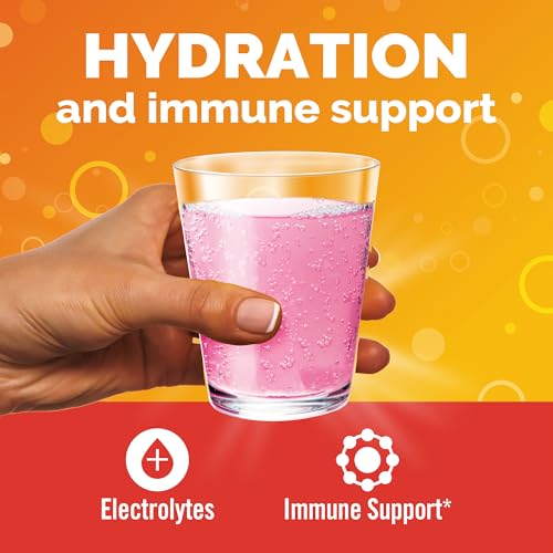 Emergen-C Hydration+ Sports Drink Mix With Vitamin C (18 Count, Raspberry Flavor), Electrolyte Replenishment, 0.33 Ounce P...