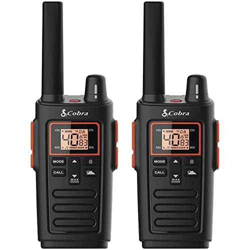 Cobra RX380 Walkie Talkies (2-Pack) ? Weather Resistant Two Way Radios Long Range, 40 Pre-Programmed Channels, Weather Alerts, LED Flashlight, Long-Life NiMH Batteries (Black)