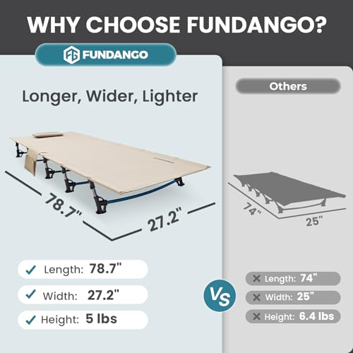 FUNDANGO Ultralight Folding Camping Cot, Extra Long Backpacking Camping Cots for Adults Portable Cot Bed for Hiking Travel...