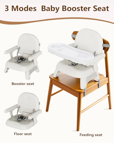 BBsecure Booster Seat for Kitchen Chair, 3-in-1 Foldable Baby Booster Seat with Removable Dual Tray & 3-Point Harness, Por...