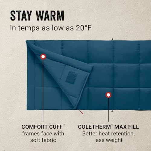 Coleman Kompact 20°F/30°F/40°F Sleeping Bag, Cool-Weather Adult Sleeping Bag with Heat Retention, Stuff Sack, & Snag-Free ...