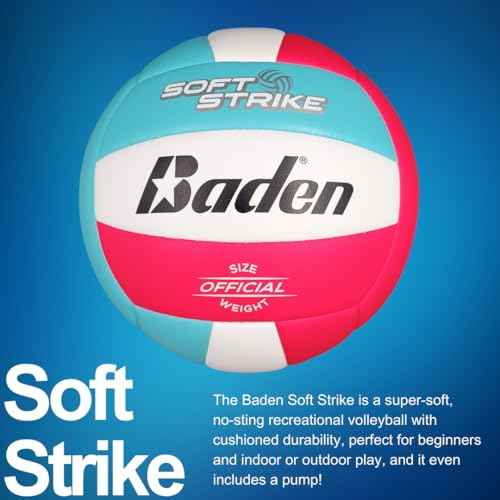Baden | Soft Strike | Cushioned Synthetic Leather Recreational Volleyball | Indoor/Outdoor for Beginners & Youth | Official Size