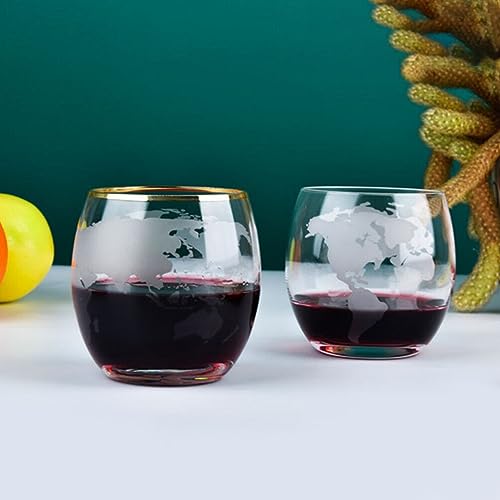 Luxshiny 2pcs Clear Glass Water Cup Globe Whiskey Glasses Rum Rocks Glass Cups Crystal Drinking Goblet World Map Wine Glas...
