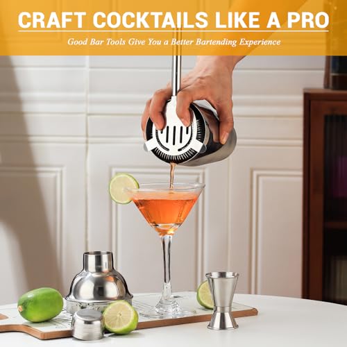 Bartender Kit Cocktail Shaker Set, Stainless Steel Cocktail Kit with 12 Piece Bar Accessories, 25oz Shaker Bar Set Drink M...
