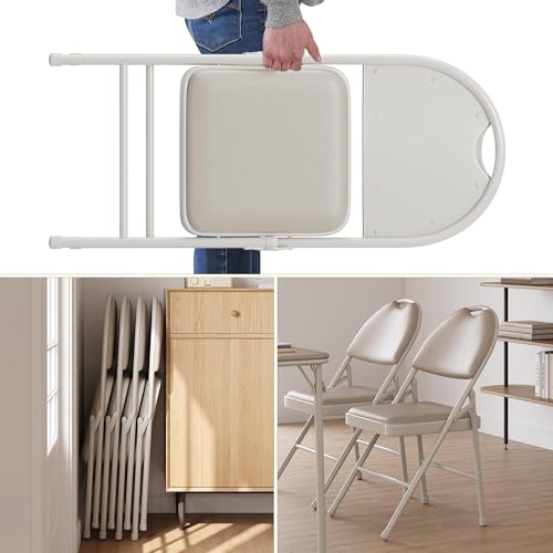 GAOMON 4 Pack Folding Card Chairs, Thickened Padded PU Cushion, Metal Legs and Non-Slip Feet Pads, Portable Stackable Comm...
