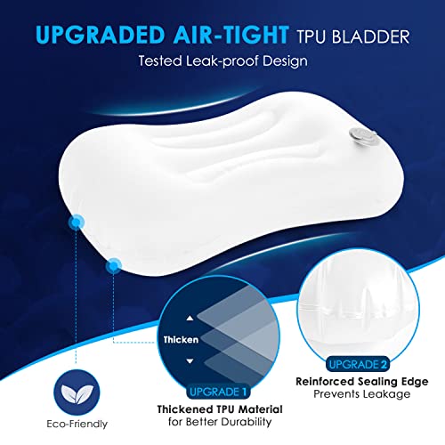 Hikenture Camping Pillow with Removable Cover - Ultralight Inflatable Pillow for Neck Lumbar Support - Upgrade Backpacking...