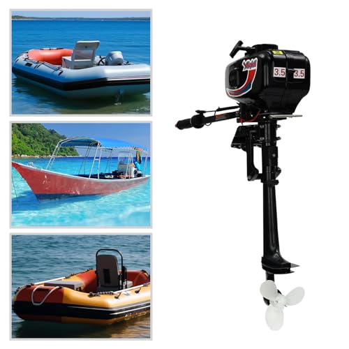 Outboard Motor, 2 Stroke 52CC 1.45KW Fuel Oil Outboard Boat Motor Engine Heavy Duty Fishing Boat Motor Engine with Water C...