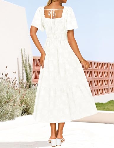 ZESICA Women‘s Summer Boho Floral Midi Dress 2026 Casual Short Sleeve Square Neck Flowy Beach Vacation Long Dress