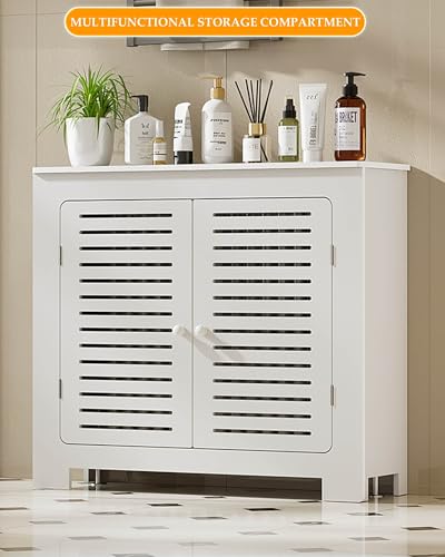 Modern Radiator Cover Louvered Grill Heater Heating Side Stand Cabinet, White Wall Heater Cover Radiator Shelf, Easy To Assemble/Storable, Hide Cluttered Pipes For Decorative Living Room Home(L19.6xH2