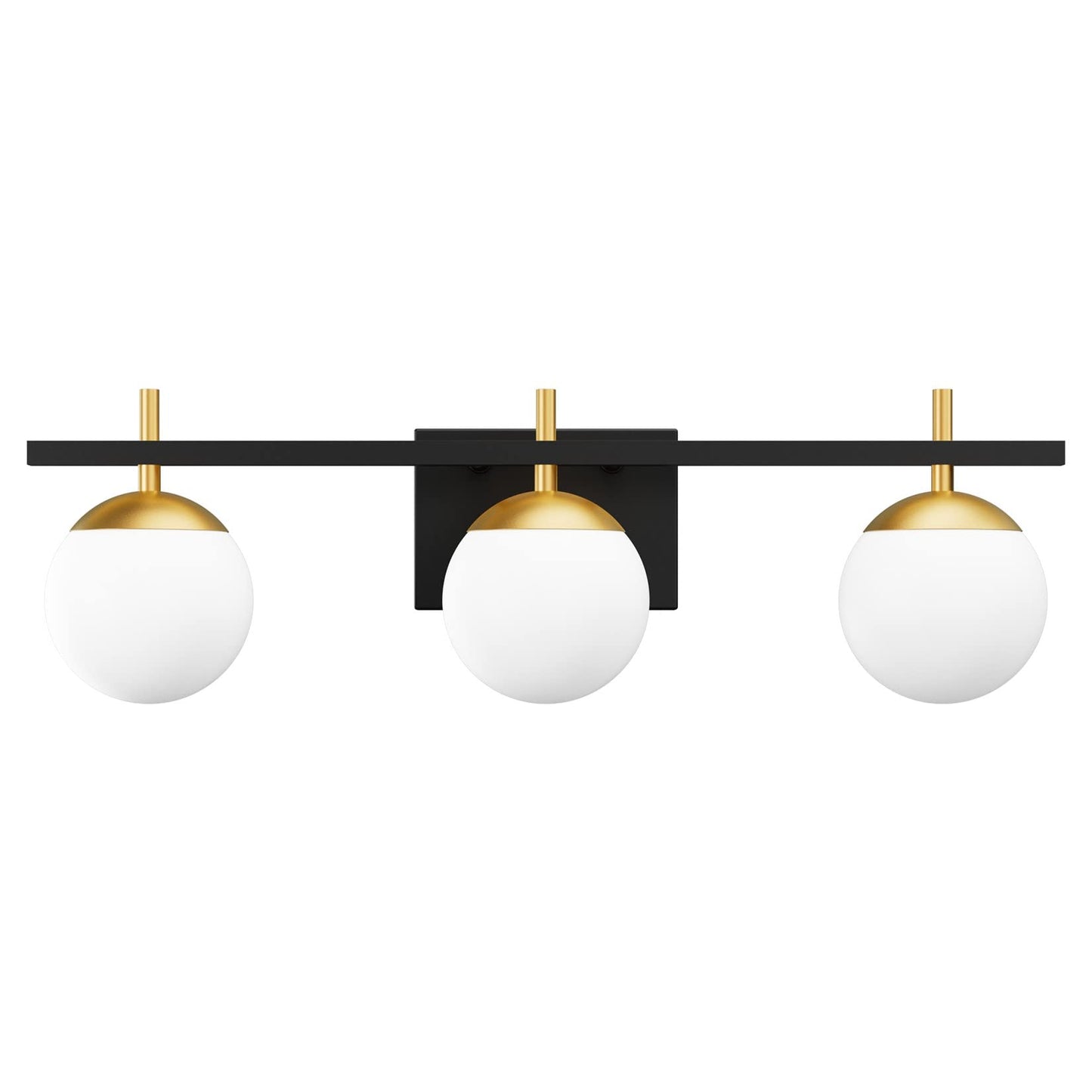 Ralbay Mid Century Modern Vanity Lights 3-Light Milky Glass Over Mirror, Black/Golden Wall Light Fixture for Bathroom (Exclude Bulb)