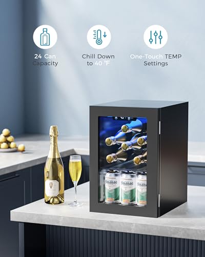 EUHOMY 18L Beverage Refrigerator Cooler, 24 Cans Mini Fridge with Quiet Compressor, Countertop Small Fridge with 40°F-61°F...