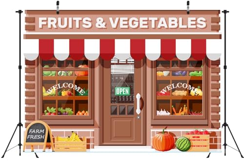BELECO 7x5ft Fabric Fruits and Vegetables Store Backdrop Farm Fresh Organic Fruit Vegetable Supermarket Background Nutriti...