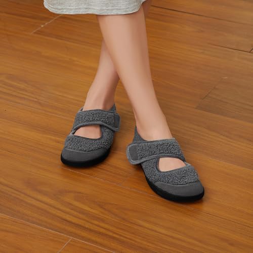 Rihero Womens Slippers Wide Width Diabetic Shoes Edema House Barefoot Walking Shoes Adjustable Indoor Outdoor Slippers