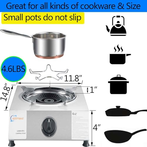 Horynar Propane Stove Single Burner Propane Stove 1 Burner 12,000 BTU Auto Ignition Gas Stove with CSA Hose for Outdoor Co...