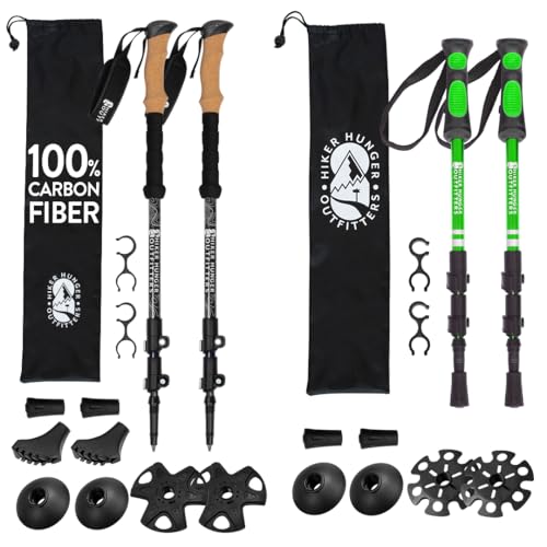 Lightweight Collapsible Trekking Poles for Kids (Green) & Carbon Fiber Aluminum Walking Sticks with Cork Grips (Black) wit...