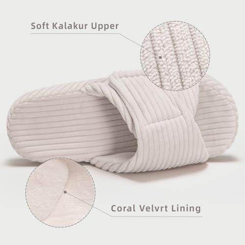 Women's House Slippers Cozy Adjustable Open Toe Memory Foam Corduroy Non-slip Bedroom Shoes for Indoor Outdoor