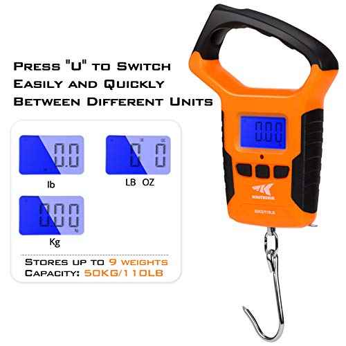 KastKing Fish Scale with Floating Lip Gripper, Water Resistant, Dual Mode ? 110 LBs/50 Kg, Strong ABS Frame, Non-Slip Handle, Retractable 38¡± Tape Measure and Gripper Combo, Fishing Gifts for Men