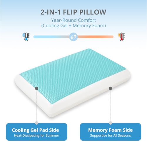 Cooling Pillow for Sleeping, Gel Memory Foam Pillow with Reversible Cover, Neck Support for Side, Back and Stomach Sleeper...