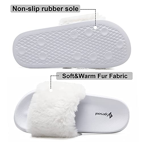 Spesoul Womens Fuzzy Slides Open Toe Furry Slide Slippers Indoor Outdoor Slides Sandals Casual Flat Fluffy House Slippers