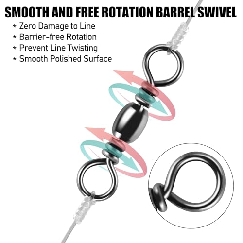 Alwonder 100-Pack Fishing Barrel Swivels, High Strength Stainless Solid Ring Brass Barrel Swivel with Black Nickel Coatin...