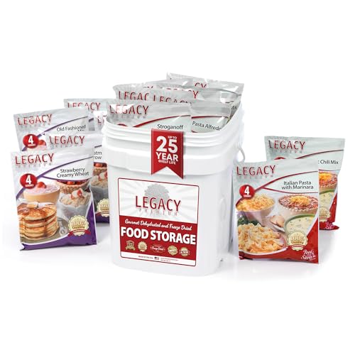 Legacy Food Storage 60 Serving Emergency Food Supply Bucket, 10 Entrees, 4 Breakfasts, 24,520 Total Calories, Shelf Stable...