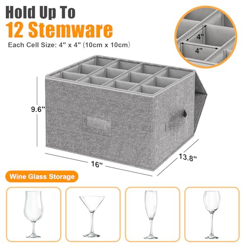 Kukikan Wine Glass Storage Box 2-Pack, Stemware Container Cases, Stackable w/Hard Shell Top Sides Bottom, Moving Supplies,...
