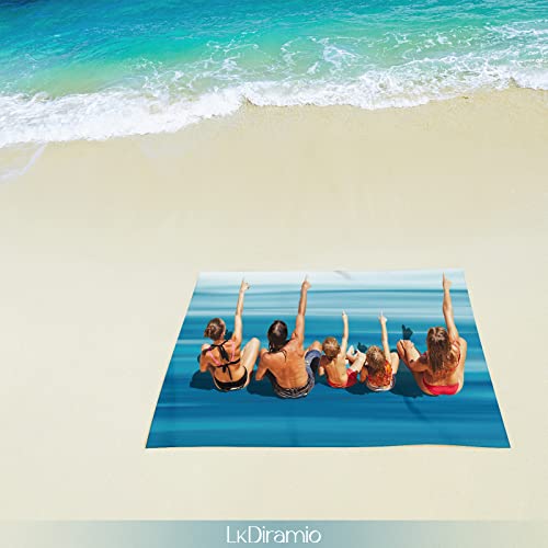 LkDiramio Beach Blanket Sand Proof Waterproof Oversized 100" x 80" Sand Free Mat with Corner Pockets and Mesh Bag for Outd...