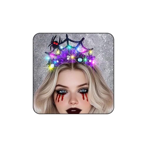 Uranian Light Up Halloween Headband LED Spider Web Headwear Spider Hairband Glowing Flower Party Hair Accessories for Women