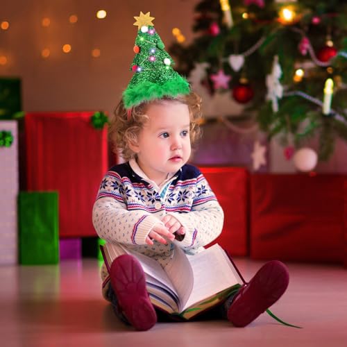 Farochy Christmas Tree Headband Light Up Christmas Headbands LED Christmas Tree Hat