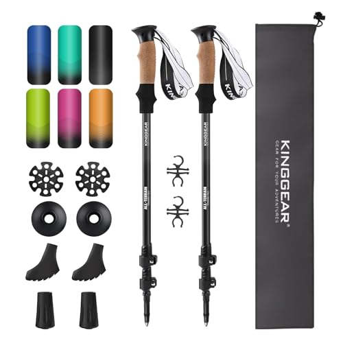 KINGGEAR Nordic Walking Stick, TP1 Hiking Poles Retractable Lightweight 7075 Aluminum, Trekking Poles with Flip Lock, Natu...