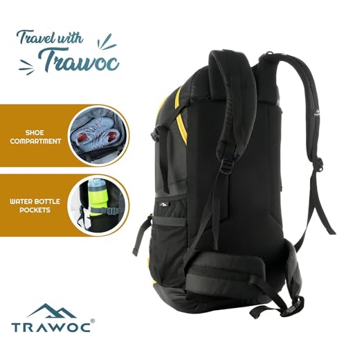 TRAWOC ALPHA 50 Litre Travel Backpack Water Resistant Daypack Bag for Cycling Trekking Hiking Camping for Men & Women, Yellow