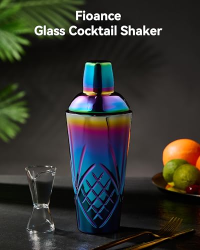 Crystal Cocktail Shaker W/Rainbow Design - 18.5oz-Jumbo Martini Shaker for Elevated Mixology. for Espresso Coffee, Motcha,...