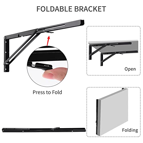 YUMORE Folding Shelf Brackets, 24 Inch Heavy Duty L Bracket, Black DIY Collapsible Shelf Bracket for Workbench Folding Tab...