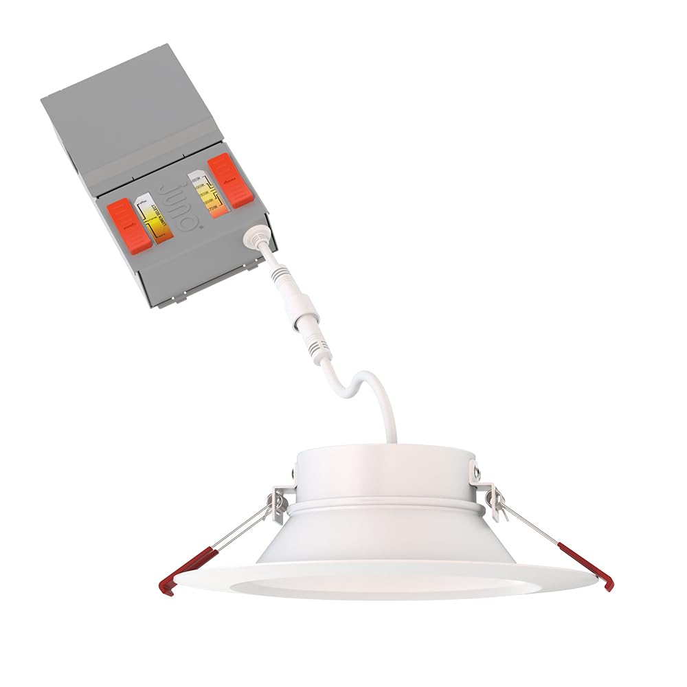 Juno LED Recessed Lights 6 Inch Round Wafer Downlight, 5-in-1 Switchable White Color Temperature, Adjustable Brightness, Deep Regressed Smooth Trim, 6-Inch, Matte White