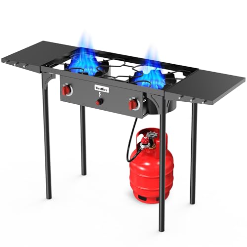 Bestfire 2 Burner Propane Camping Stove with Auto Ignition, 150,000 BTU High Power Outdoor Cooker, Portable Gas Stove with...