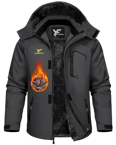 Yufawow Men Winter Jacket Work Coat Waterproof Windbreaker Heavy Softshell Heat Warm Thermal Insulated Ski Snow Snowboard