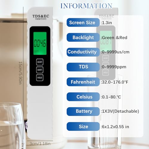 4 in 1 Digital Water Quality Tester,2025 NewTDS/EC/Temperature（°C/°F）Meter,0-9990 PPM Meter,Water Tester for Drinking Wate...