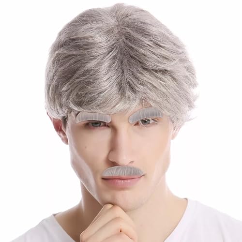 FEYIR Old Man Costume Accessories Set Old Man Wig Hat Cane Faux Eyebrows Mustache Suspenders Bow Tie for Grandpa Halloween...