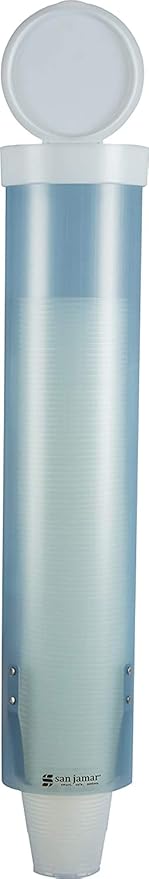 San Jamar Medium Pull-Type Cup Dispenser 4-10 Oz. Cups with Flip Cap for Restaurants, Home, And Office, Plastic, 16 Inche...