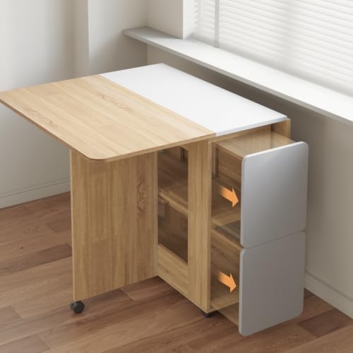 Mondeer Folding Dining Table Set for 4, Drop Leaf Table with 4 Chairs for Small Spaces, Dining Room Table Set with Storage...