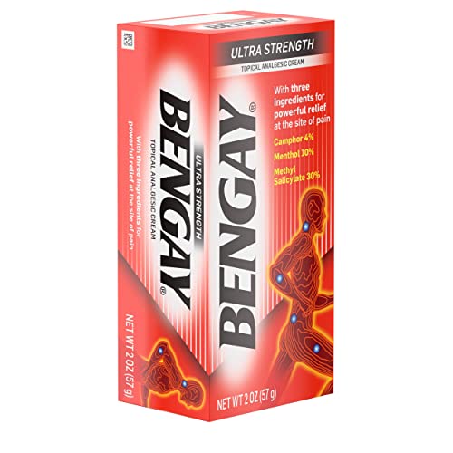 Bengay Ultra Strength Topical Pain Relief Cream, Non-Greasy Analgesic for Minor Arthritis, Muscle, Joint, and Back Pain, Camphor, Menthol & Methyl Salicylate, 2 oz Packaging May Vary (Pack of 2)