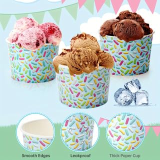 50Pcs 8oz Candy Color Snack Cup Ice Cream Shaped Paper Cups, Disposable Treat Snack Cups & Soup Bowls Cups for Festive Par...