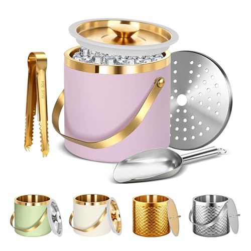Ice Bucket, Ice Bucket with Silicone Sealing Ring Double-Wall Vacuum Insulation Champagne Buckets with Filter Layer Ice To...