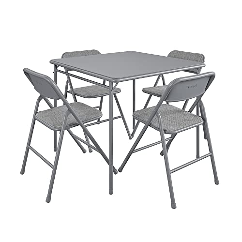 CoscoProducts Premium 5-Piece Table & Chair Dining Set, with 34" Vinyl Top Card Table and 4 Fabric Padded Seat & Back Fold...