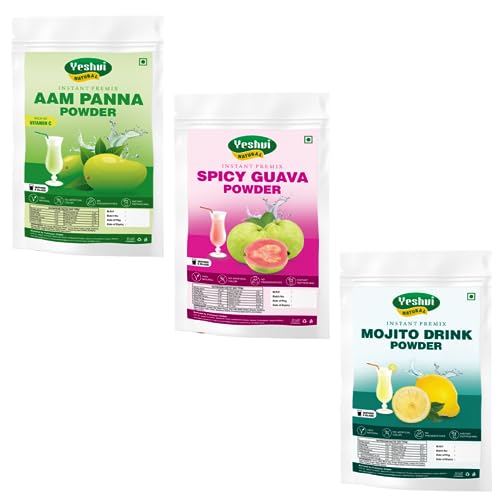 Yeshvi NATURAL Aam Panna Powder & Spicy Guava Powder With Mojito Drink Powder Combo Pack, Instant Drink Mix Powder, Health...
