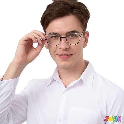 Spooktacular Creations Halloween Black Wizard Glasses, Old Men Round Wire Costume Glasses Accessory for Men Women Halloween Dress Up, Halloween Costume Prop