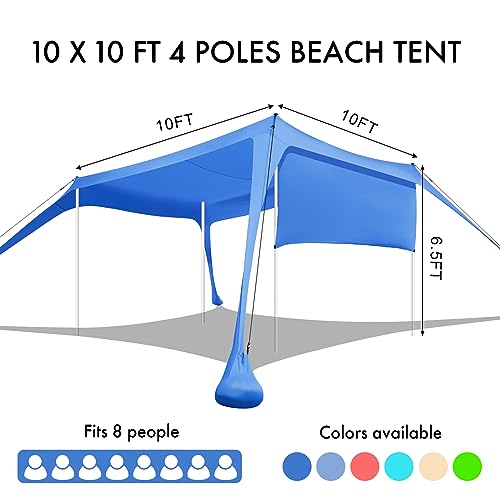 Beach Canopy Tent Shade with Sidewalls 10x10FT, 6.6FT Tall, UPF50+ Sun Shelter, Windproof & Water Resistant, Includes Guyl...