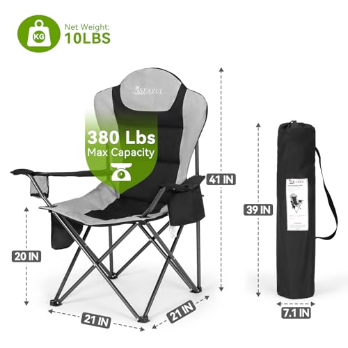 Camping Chairs for Adults, Heavy Duty Camping Chairs 2 Pack, Folding Chairs for Outside, Support 380 LBS, Portable Travel ...