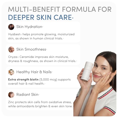 GLOW Anti Aging Supplement - Hyabest® Hyaluronic Acid, Phytoceramides, 5000 mcg Biotin, Vitamin A, C, E, Zinc - Hair Skin ...