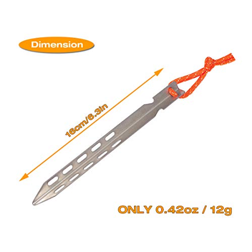Hikemax Ultralight Titanium Tent Stakes 6 Pack - V-Shaped Tent Pegs with Reflective Pull Cords - Made for Camping